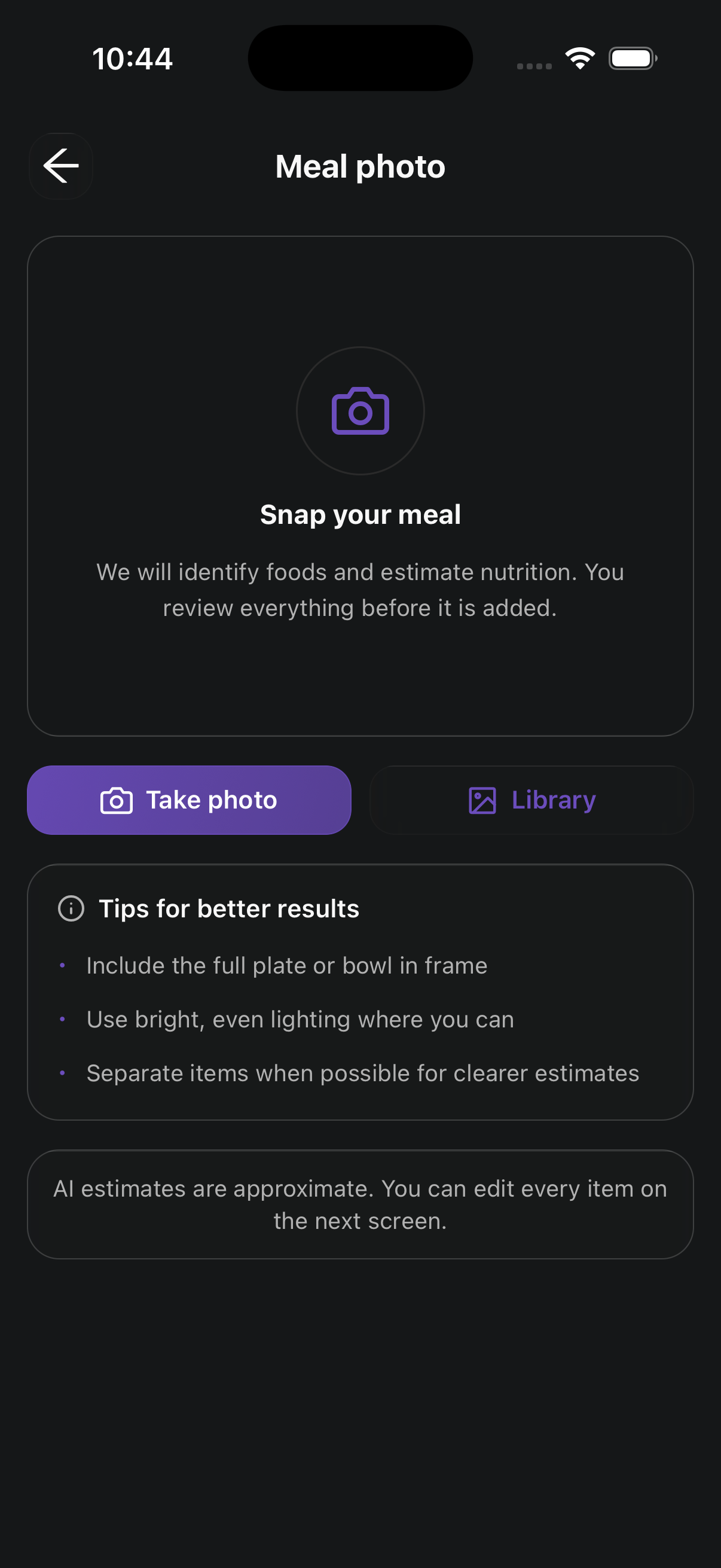 Limitless meal scan and nutrition logging